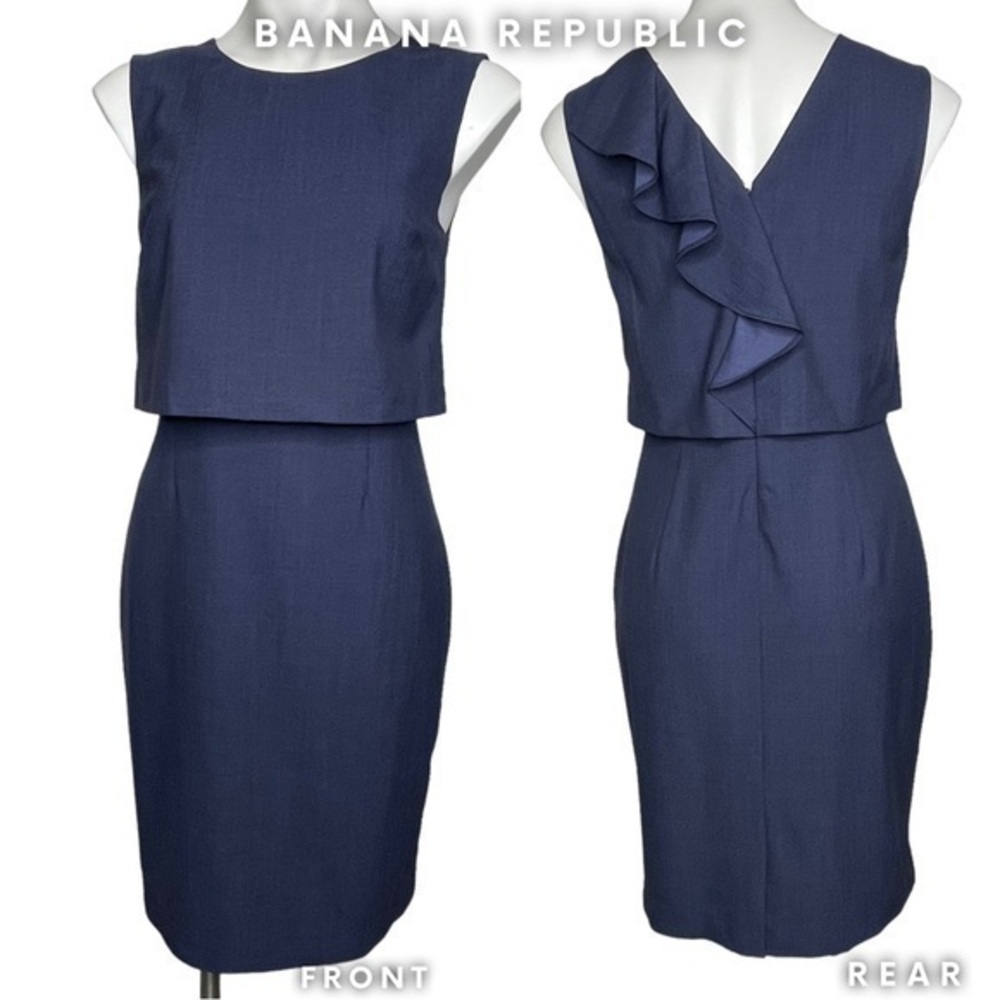 Banana Republic Women Dress - NWT | Size 6 Petite | Navy Blue Ruffle
